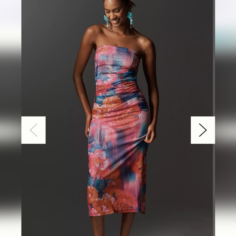 NWT- The Soleil Slim Strapless Ruched Mesh Dress-Anthropologie